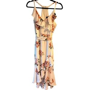 Disney Princess Large Pink White Floral Print High-Low Midi Dress Cocktail Party